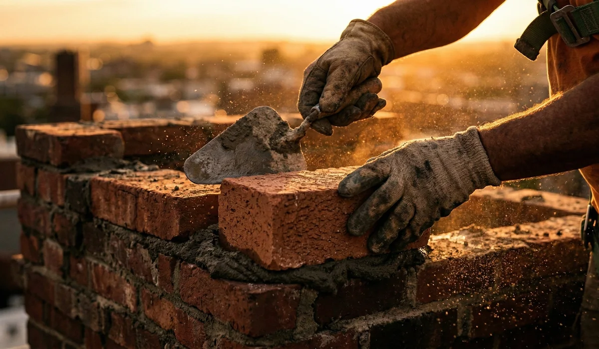 Brick chimney repair work in progress